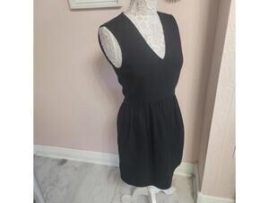 Tibi black short dress m v neck side hidden zip pockets M